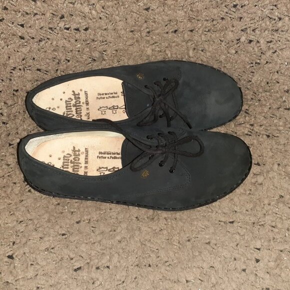 FINN COMFORT-Black Nubuck Loafers-Lace-Up-Wedge Heel-Size 6 UK-8 US-Near Mint - Picture 6 of 8